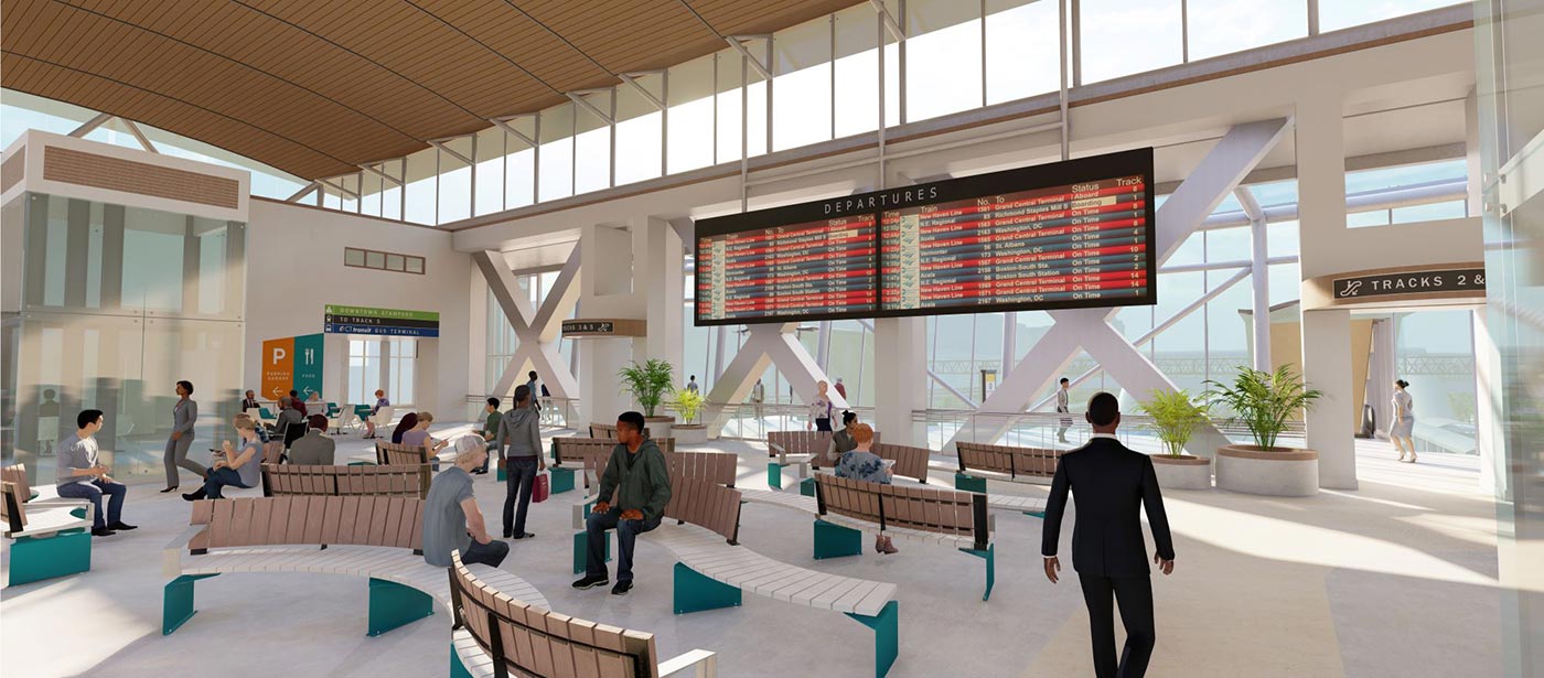 Rendering showing view of concourse level concept.